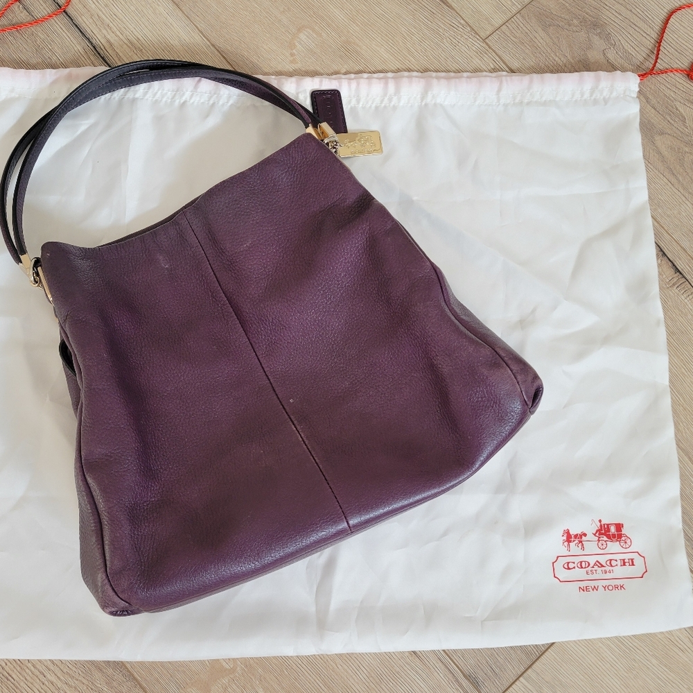 Coach Dark Purple Leather Shoulder Bag